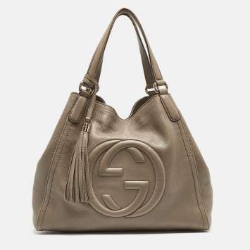 Pre Owned Gucci Grey Pebbled Leather Medium Soho Shoulder Bag