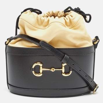 Pre Owned Gucci Black/Cream Leather Horsebit 1955 Bucket Bag