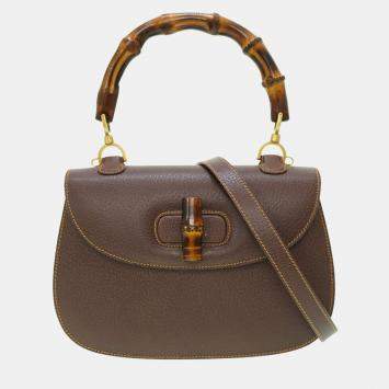 Pre Owned Gucci Brown Leather Bamboo 1947 Top Handle Bag