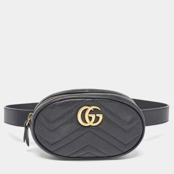 مملوكة مسبقًا Gucci Black Matelassé Leather Mini GG Marmont Belt Bag