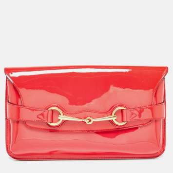 Pre Owned Gucci Red Patent Leather Bright Bit Clutch