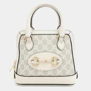Pre Owned Gucci Ivory GG Canvas and Leather Mini Horsebit 1955 Top Handle Bag