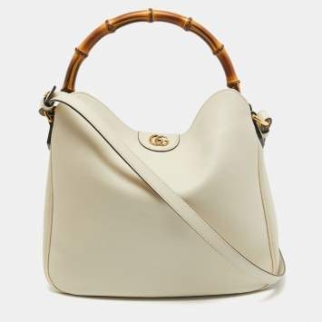 Pre Owned Gucci White Leather Diana Bamboo Capsule Bag