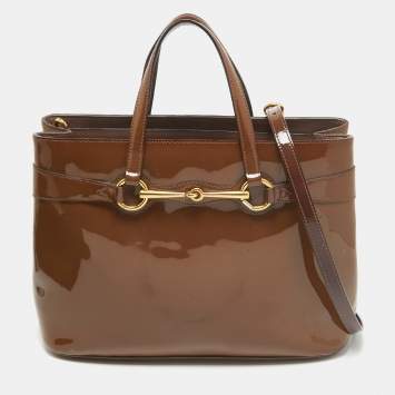 Pre Owned Gucci Old Rose Patent Leather Bright Bit Tote