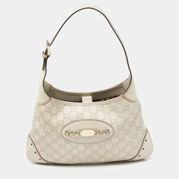 Pre Owned Gucci White Guccissima Leather Punch Hobo
