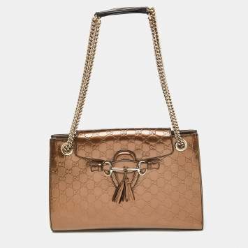 Pre Owned Gucci Brown Guccissima Patent Leather Large Emily Shoulder Bag