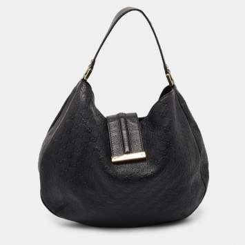 مملوكة مسبقًا Gucci Black Guccissima Leather Large New Ladies Web Hobo