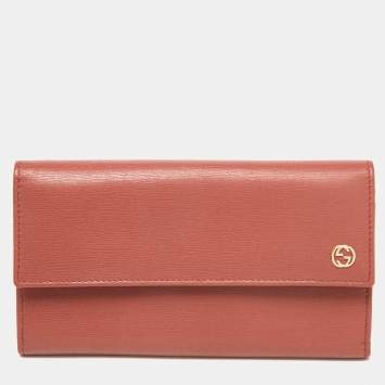 Pre Owned Gucci Brown Brick Leather Interlocking G Continental Wallet