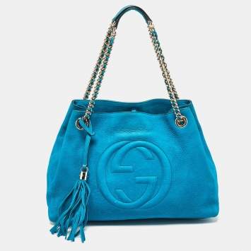 Pre Owned Gucci Teal Nubuck Leather Medium Soho Chain Tote