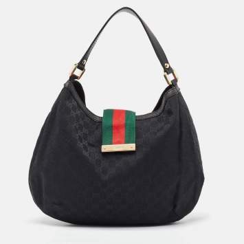 Pre Owned Gucci Black GG Canvas and Leather New Ladies Web Hobo