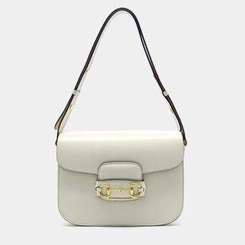 Pre Owned Gucci Ivory Leather 1955 Horsebit Shoulder Bag