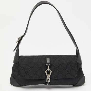 Pre Owned Gucci Black GG Canvas and Leather Jackie O Hobo