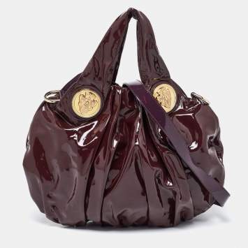 Pre Owned Gucci Burgundy Patent Leather Small Hysteria Hobo