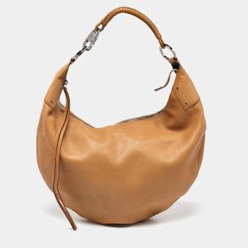 Pre Owned Gucci Beige Leather Zip Hobo