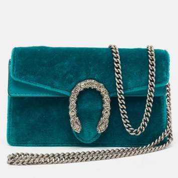 Pre Owned Gucci Teal Velvet and Leather Super Mini Dionysus Shoulder Bag