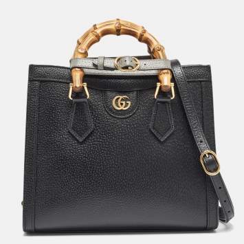 Pre Owned Gucci Black Leather Small Diana Tote