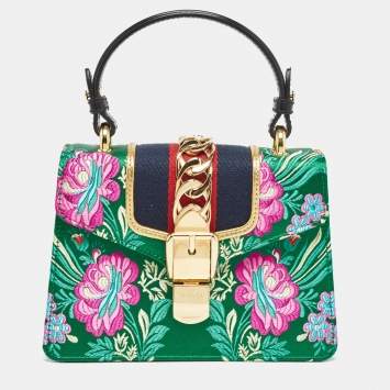 Pre Owned Gucci Multicolor Floral Jacquard Mini Sylvie Top Handle Bag