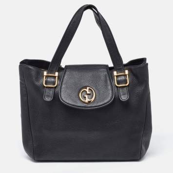 Pre Owned Gucci Black Pebbled Leather 1973 Tote