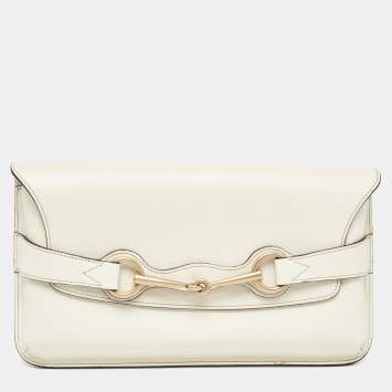 Pre Owned Gucci Off White Leather Bright Bit Clutch