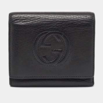 Pre Owned Gucci Black Leather Soho Trifold Wallet