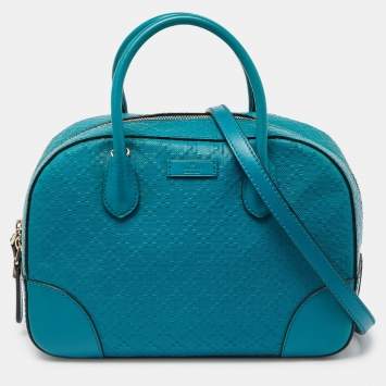Pre Owned Gucci Turquoise Diamante Leather Small Satchel