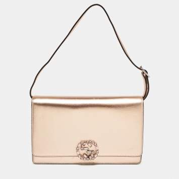 Pre Owned Gucci Rose Gold Leather Crystals Broadway Clutch Bag