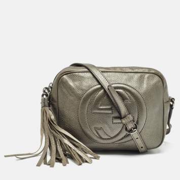 Pre Owned Gucci Metallic Grey Leather Small Soho Disco Crossbody Bag