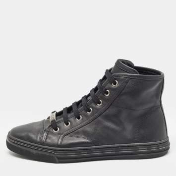 Pre Owned Gucci Black Leather GG High Top Sneakers Size 36.5