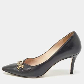 Pre Owned Gucci Black Leather GG Zumi Pumps Size 37