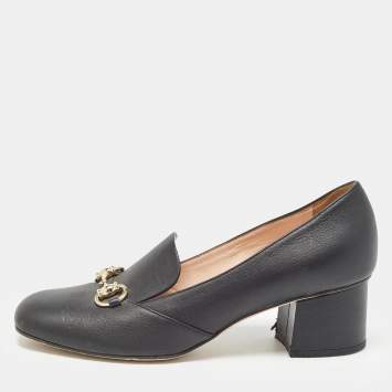 مملوكة مسبقًا Gucci Black Leather GG Block Heel Pumps Size 38.5