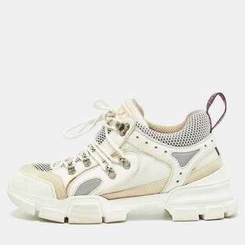 Pre Owned Gucci White Mesh and Leather Flashtrek Sneakers Size 41