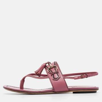 Pre Owned Gucci Pink Leather Fringe Slingback Sandals Size  37