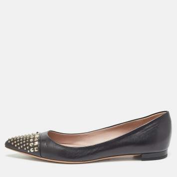 Pre Owned Gucci Black Leather Coline Studded Ballet Flats Size 38