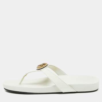 Pre Owned Gucci White Patent Leather Hysteria Thong Flat Slide Sandals Size 38.5