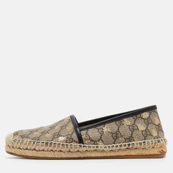 Pre Owned Gucci Beige/Gold  GG Supreme Canvas Bee Espadrilles Size 37.5