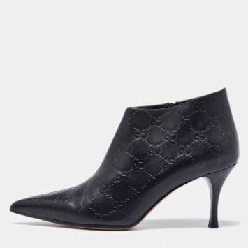 Pre Owned Gucci Black Guccissima Leather Pointed Toe Booties Size 37