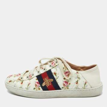 Pre Owned Gucci Multicolor Canvas and Leather Web Bee Ace Low Top Sneakers Size 36.5