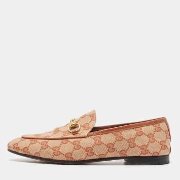 Pre Owned GucciBrown/Beige GG Canvas Jordaan Loafers  Size 38