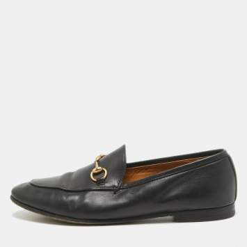 Pre Owned Gucci Black Leather Jordaan Slip On Loafers Size 38