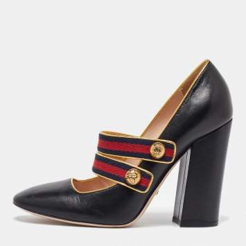 Pre Owned Gucci Black Leather Carly Mary Jane Pumps Size 38