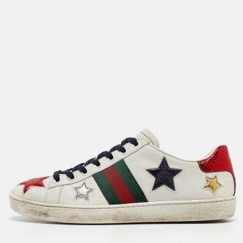 Pre Owned Gucci White Leather Star Ace Sneakers Size 38