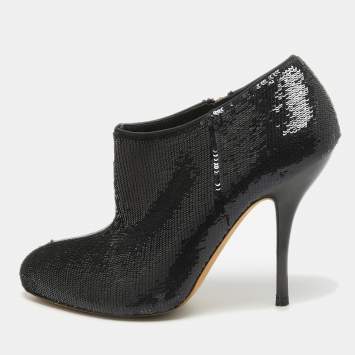 Pre Owned Gucci Black Sequins Ankle Booties Size 36