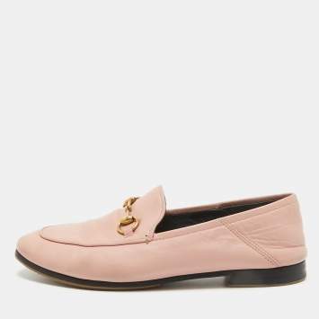 Pre Owned Gucci Pink Leather Jordaan Horsebit Slip On Loafers Size 37