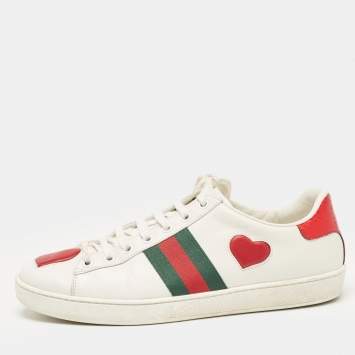 Pre Owned Gucci White Leather and Snakeskin Embossed Ace Web Lace Up Sneakers Size 38.5