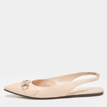 Pre Owned Gucci Beige Leather Zumi Slingback Flat Sandals Size 35.5