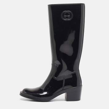 Pre Owned Gucci Black Rubber GG Rain Boots Size 38