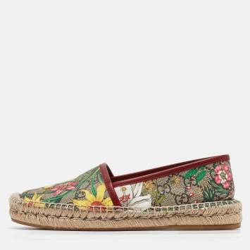 Pre Owned Gucci Beige/Brown GG Supreme Canvas Pilar Print Espadrille Flats Size 36.5