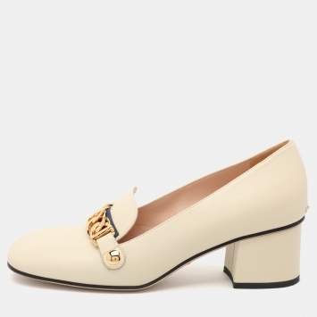 Pre Owned Gucci Cream Leather Mary Jane Sylvie Pumps Size 38