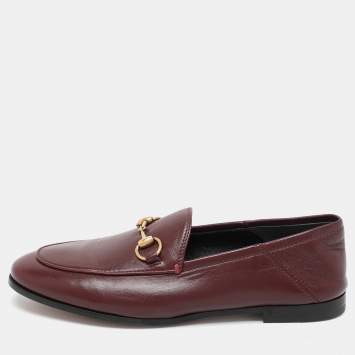 Pre Owned Gucci Burgundy Leather Jordaan Horsebit Loafers Size 35