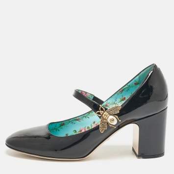 Pre Owned Gucci Black Patent Lois Bee Mary Jane Pumps Size 37.5